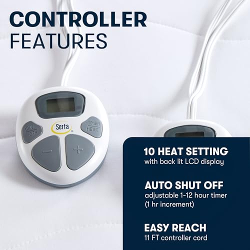 Heated Mattress Pad Queen with Dual Controller & 10 Heat Settings