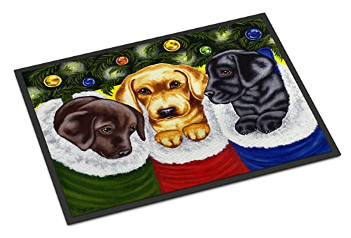 Labrador Christmas Stocking Surprise Doormat 24x36 - Indoor/Outdoor Non-Slip