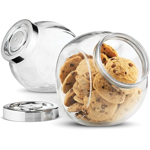 Bormioli Rocco Pandora Glass Candy Jar 75¨ö-Ounce Cookie Jar (2 Pack) with Plastic Airtight Seal Lid 2-Way Display, Bulk-Food Storage Jar for Snacks, Dry Food, Jelly Beans Canister, Apothecary Jars.