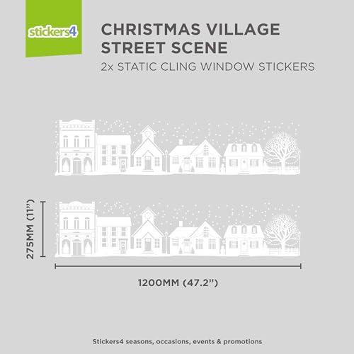 94 Inch Extra Large Christmas Village Window Clings - Reusable Holiday Scene Decals