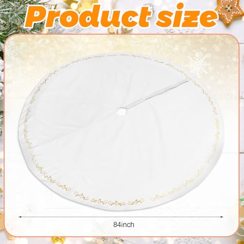 60 Inch White Velvet Christmas Tree Skirt with Gold Embroidery - Classical Style