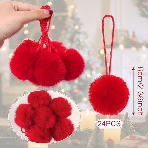 Mifengda 24Pcs Red Acrylic Pompom Balls 2.36 Inch - Christmas Tree Ornaments