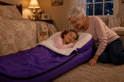 Kids Inflatable Travel Bed with Sherpa Sleeping Bag for Toddlers