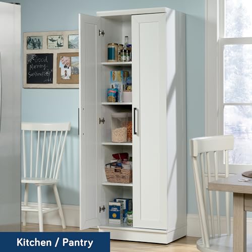 Tall 2-Door Storage Cabinet with 4 Adjustable Shelves, Soft White