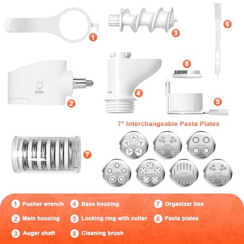 7-in-1 Pasta Press Attachment for Stand Mixers with 7 Interchangeable Plates