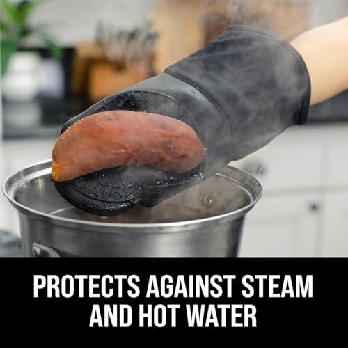 Extra Long Silicone Oven Mitts - 500°F Heat Resistant, 13.7" Black