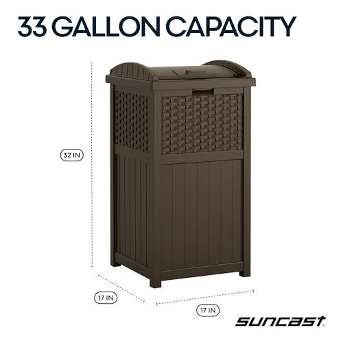 Outdoor Resin Trash Can 33 Gallon Hideaway with Lid for Patio and Yard