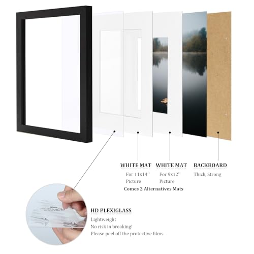 12x16 Solid Wood Picture Frame with Mat - Black Wall Mount Photo Frame