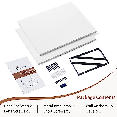 16x12 Inch Deep Floating Wall Shelves - Set of 2 Heavy Duty White Shelves