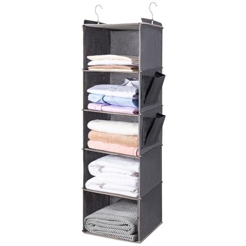 5-Tier Hanging Closet Organizer with Side Pockets Grey