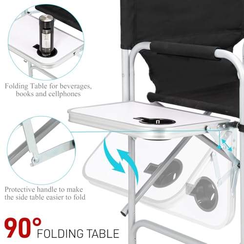 Portable 26-Inch Folding Director Chair with Side Table and Storage Bag