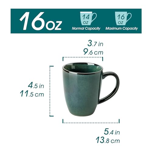 Vancasso STARRY Green Ceramic Coffee Mug Set of 6, 16oz, Microwave & Dishwasher Safe