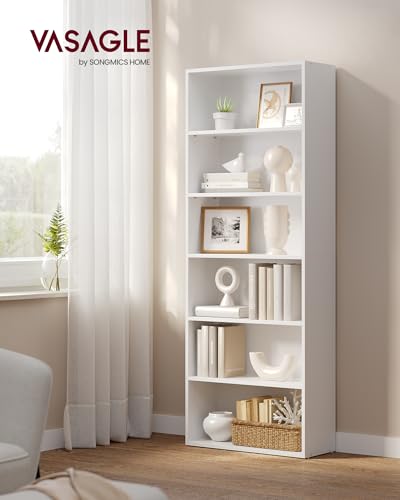 6-Tier Open Bookshelf - Adjustable Storage Shelves for Living Room & Office