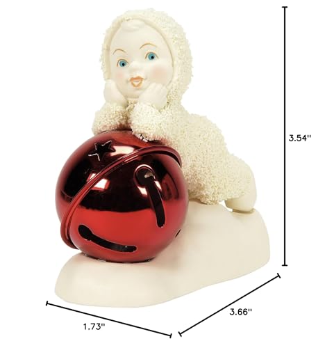 Christmas Snowbaby Figurine with Red Jingle Bell - Holiday Decor, 3.54 Inch