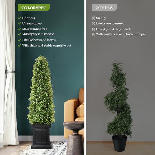 3.5ft Artificial Topiary Trees Set of 2, Boxwood Potted Plants for Porch