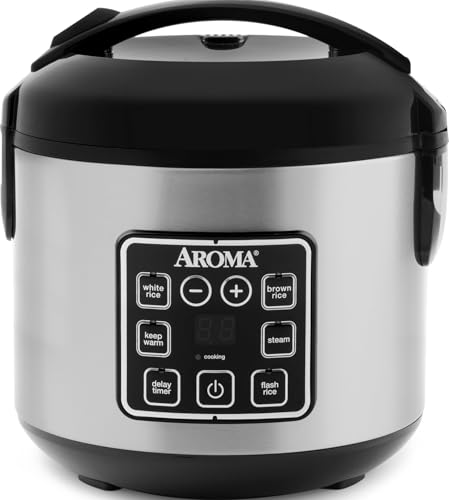 Digital Rice Cooker & Food Steamer - 8-Cup Cooked, Stainless Steel