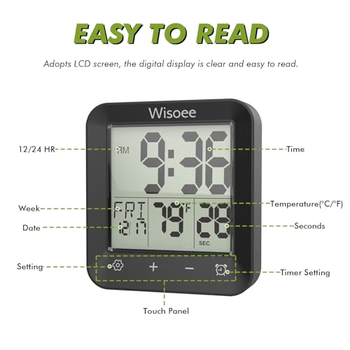 Waterproof Digital Shower Clock with Countdown Timer and Temperature Display
