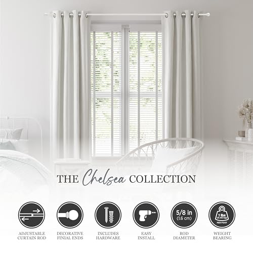 Kenney Chelsea Ball End Window Curtain Rod, Adjustable Curtain Rod for Windows 28 to 48 Inches, Extendable Curtain Rod Set, White Curtain Rod, Curtain Rods 2 Pack