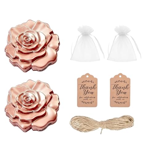 Rose Shaped Compact Mirror Set - 2 Pcs Rose Gold Pocket Mirrors for Favors