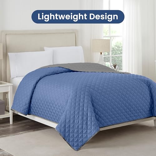 Lightweight Reversible Coverlet for Full Queen Bed - Ceil Blue/Grey