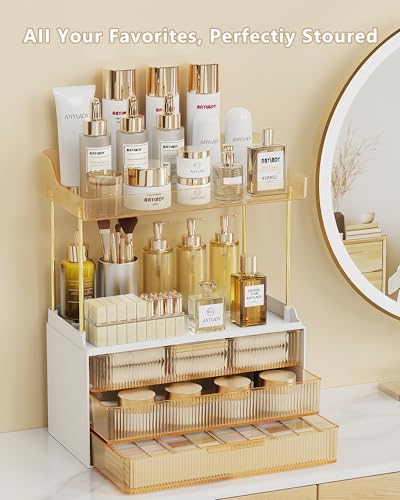 Anylady Gold 3-Drawer Bathroom & Vanity Organizer, Durable Multi-Layer Storage