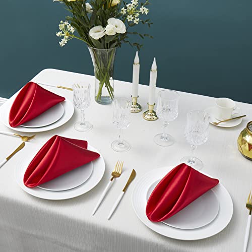 Red Satin Dinner Napkins 20x20 Inches - 100 Pack for Weddings and Parties