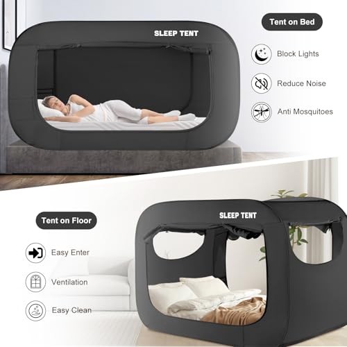Pop-Up Twin Bed Tent - Blackout Privacy Canopy with Breathable Mesh Window