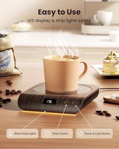Gaiatop Wood Coffee Mug Warmer, 50W Fast Heating Plate with Adjustable Temp