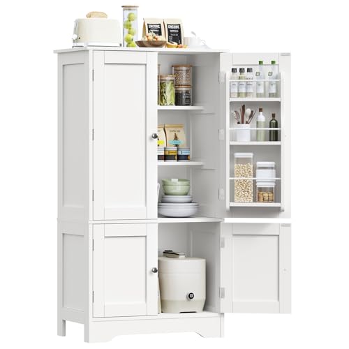 43-Inch Tall Pantry Storage Cabinet with 4 Doors and 6 Door Shelves, White