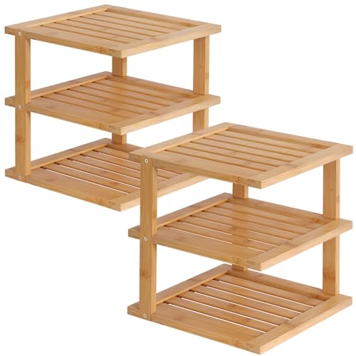 2 Pack 3-Tier Bamboo Corner Shelf - Kitchen Cabinet & Pantry Organizer