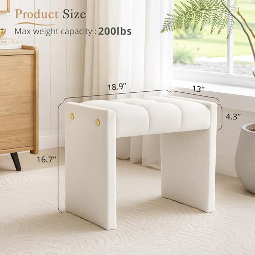 Modern Tufted Chenille Vanity Bench, Upholstered Ottoman Footstool