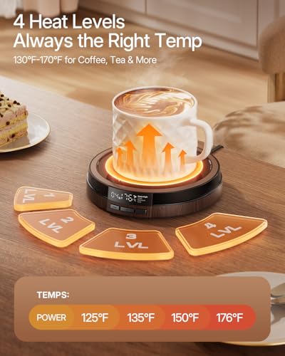 Smart Coffee Mug Warmer for Desk, 50W Cup Warmer with 4 Temps & 12H Timer