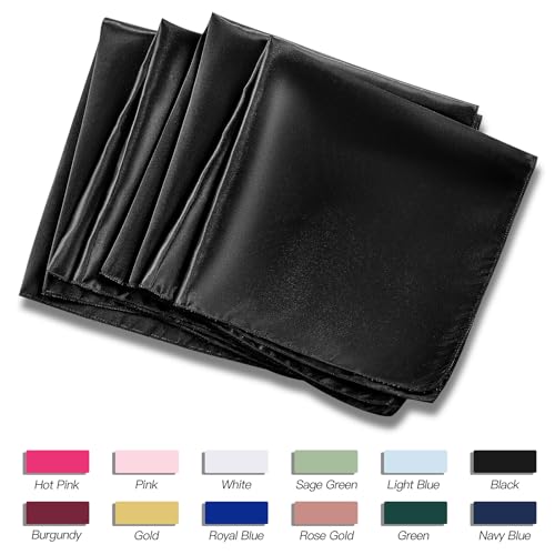 12-Piece Black Satin Cloth Napkins, 17 x 17 Inch Square Dinner Napkins