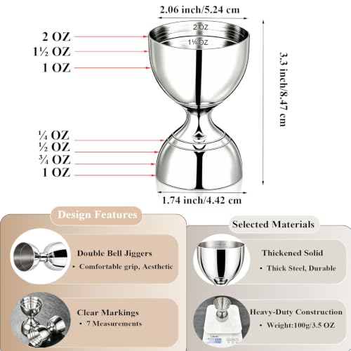 KIBARTOL Silver 1 Jigger - 2 Pourers Professional Stainless Steel Bartender Measuring Tool