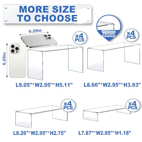 Clear Acrylic Risers Display Stands - 16 Piece Set in 4 Sizes