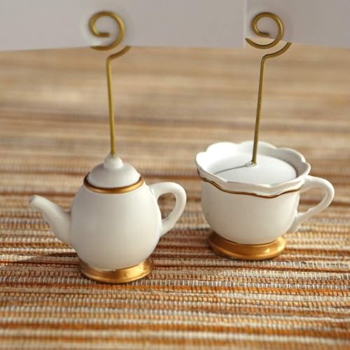 Teapot and Teacup Place Card Holders, Pink Resin Table Decor - Set of 6