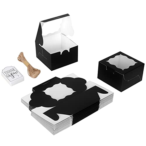 KPOSIYA 120 Pcs Black Bakery Boxes with Window 4x4x2.5 in - Gift & Takeaway