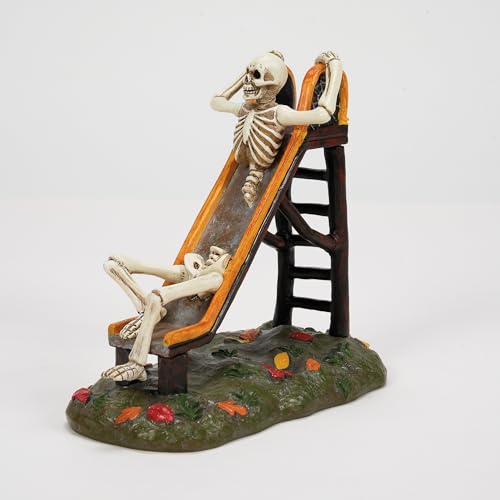 Skeleton Slide Halloween Village Figurine, Hand-Painted Resin, 4 Inch