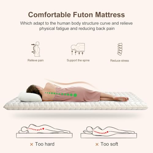 Full Size Japanese Futon Floor Mattress, 3.2 Inch Thick Foldable Sleeping Pad