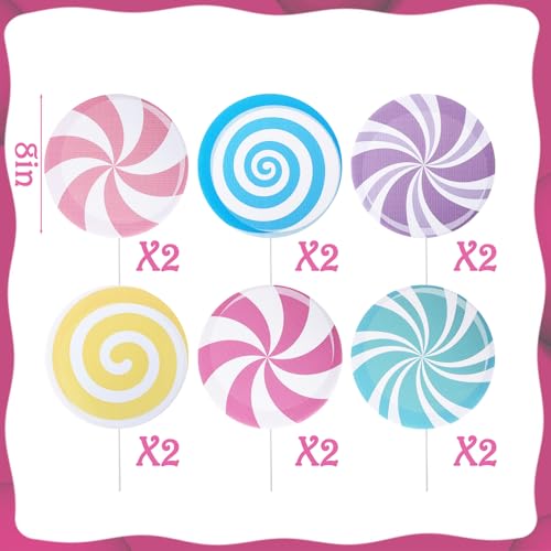 12-Pack Candyland Christmas Tree Picks - Large Peppermint & Lollipop Ornaments, Pink/Blue