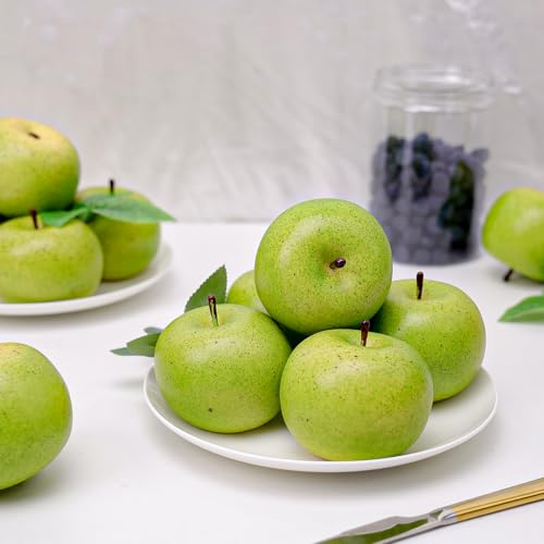 6 Pcs Artificial Green Apples - Realistic Faux Fruit Decoration