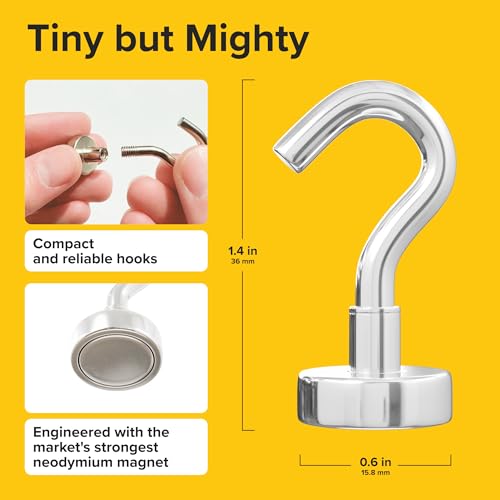 Heavy Duty Magnetic Hooks 27lbs - 6 Pack Neodymium Rare Earth Magnets