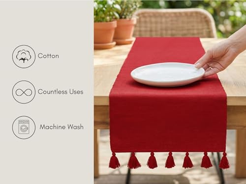 PurpleEssences Red Solid Ribbed Cotton Table Runner 13x72 in - Home Decor
