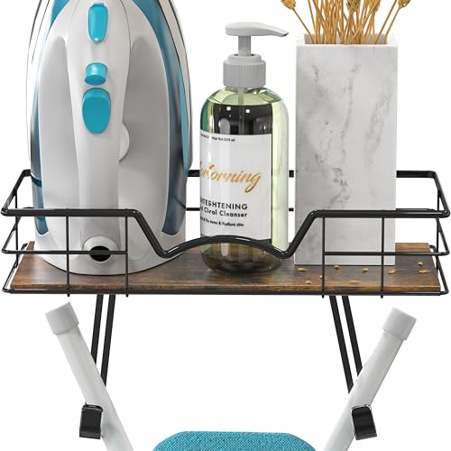 Wall Mounted Ironing Board Holder with Storage Shelf, Black Steel Rack