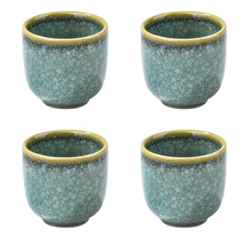 Green Porcelain Sake Cup Set of 4 - 2.04'' Ceramic Drinking Cups, BOSILI