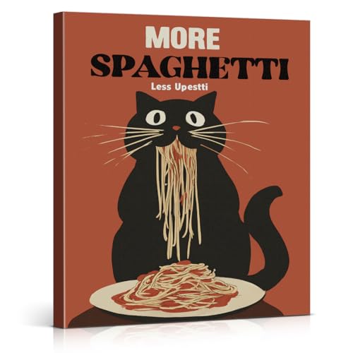 Funny Cat Spaghetti Wall Art Print - Humorous Cat Canvas Poster, Framed, 8x10 Inch, Color-J