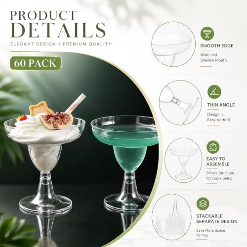 60 Pack Disposable Plastic Margarita Glasses 5 oz for Parties & Events
