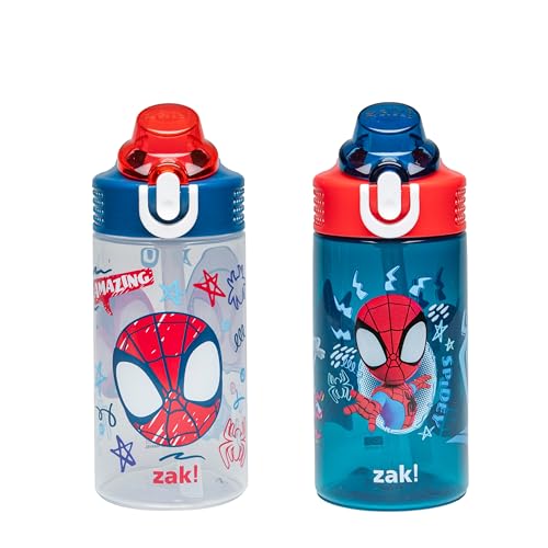 Spider-Man Kids Water Bottle 16oz Leak-Proof Straw Plastic