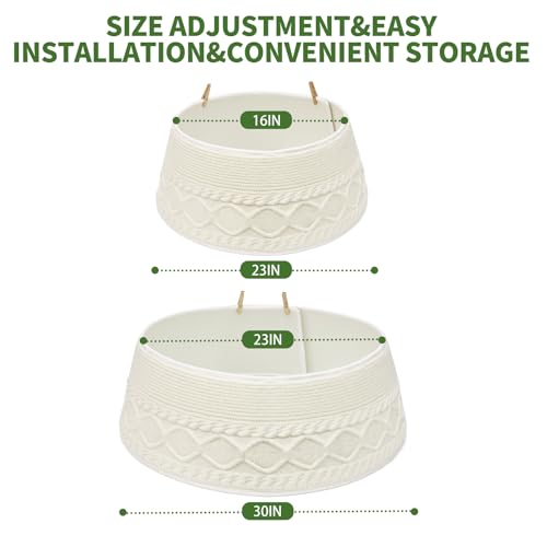 Cream Knit Christmas Tree Collar - Adjustable 23-30 Inch Tree Skirt Cover