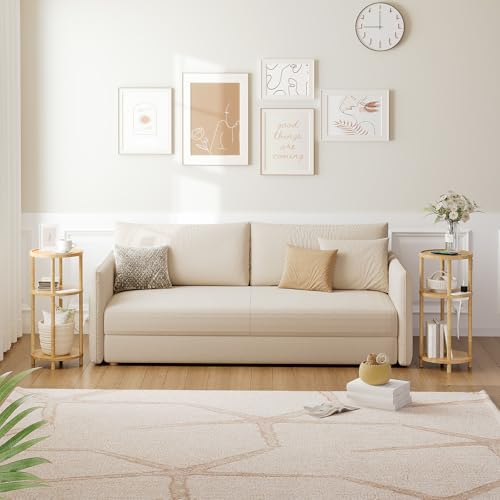 3-Tier Round Bamboo End Table with Charging Station and USB Ports